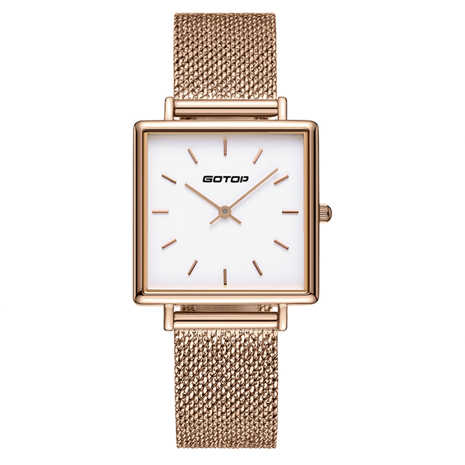 Square Rose Gold Stainless Steel Women's Watch With Mesh Band Manufacturer,  Custom Design