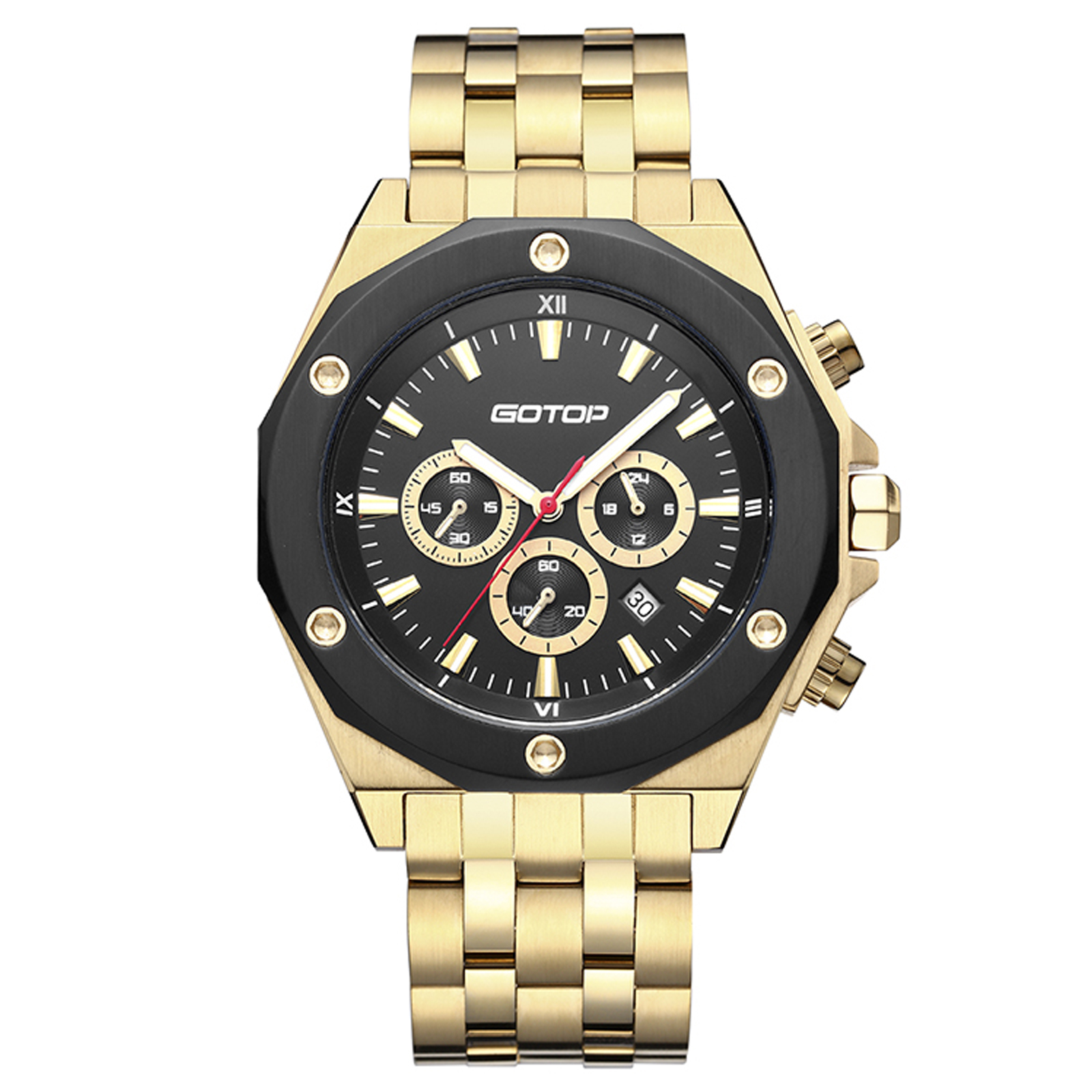 Gold And Black Men's Stainless Steel Watch Manufacturer, Custom