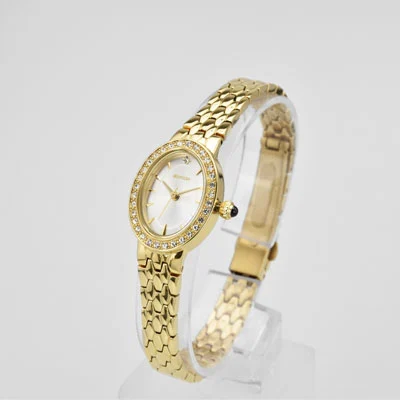 Stainless Steel Lady Diamond Watches Custom Oval shape Sunray Dial Quartz Watches